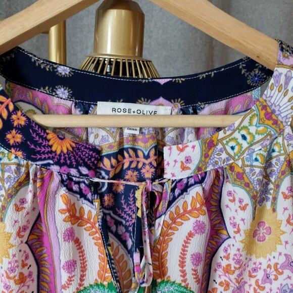 Rose + Olive Boho Paisley Sleeveless Top Large Colorful Tunic Tank - Picture 9 of 10